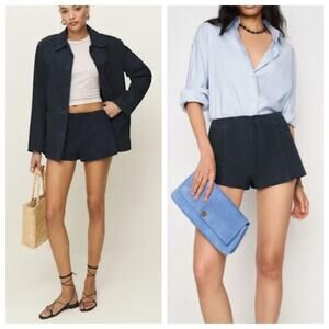 Reformation Veda Rory Navy Suede High Rise Shorts